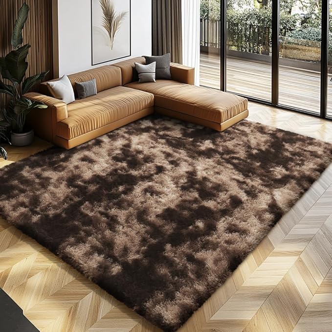 Shag Area Rugs for Bedroom Living Room,5X8 Ultra Soft Fluffy Area Rugs for Dorm,Indoor Carpet Nursery Rugs for Kids Girls Room Home Decor, Mottling Brown