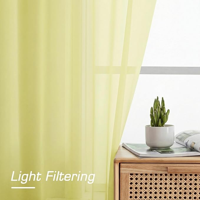 OWENIE Sheer Curtains 84 inches Long 2 Panels Set for Living Room/Bedroom, Rod Pocket Voile Sheer Panel Drapes, Airy Soft Fabric Window Treatments, 2pcs, Each 42" W x 84" L, Light Yellow