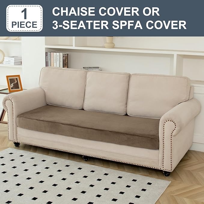 Couch Cover Velvet Chaise Cushion Cover for Sectional Sofas - Elastic L-Shaped Sofa Seat Covers Washable, Slipcover Protector (1-Piece, Leather Brown)