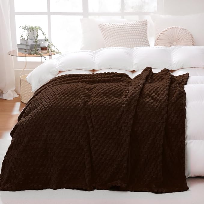 Puncuntex Brown Throw Blanket 60"×80" inches Fuzzy 3D Jacquard Decorative Flannel Fleece Super Soft Plush Cozy Blanket for Couch Sofa Chair Lightweight