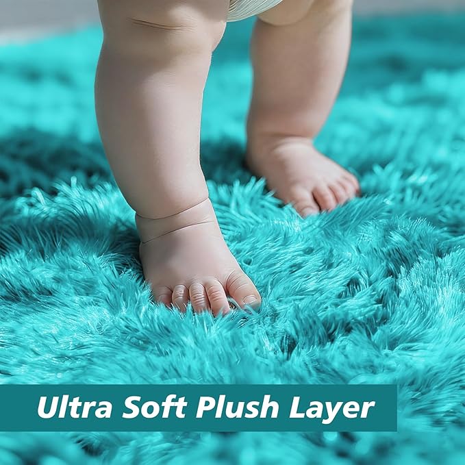yulidayang Soft Round Area Rug for Kids Bedroom, Fluffy Fuzzy Shaggy Rug 5'X5'for Living Room, Non Slip Circle Plush Rug for Girls Room Nursery Dorm Decor,Light Blue