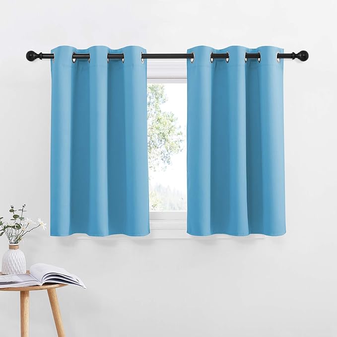 NICETOWN Thermal Insulated Blackout Window Curtains - Energy Efficient Home Decor Grommet-Top Short Curtains for Bedroom (42 by 36 1.2 inches Header, Teal Blue, 2 Packs)