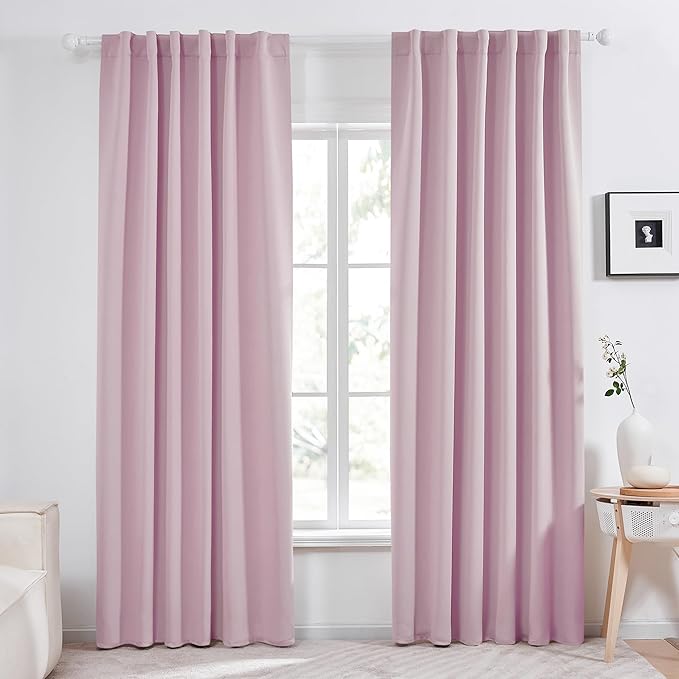 Deconovo Blackout Curtains, Thermal Insulated, W52 x L63 2 Panels, Back Tab, Machine Washable, Room-Darkening Drapes for Bedroom/Living Room Lavender