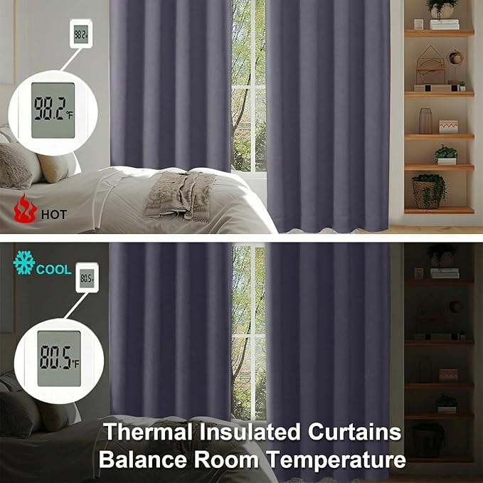 Simplebrand Ava Greyish Purple Short Blackout Curtains for Bedroom 45 Inches Long 2 Panels Set, Solid Thermal Insulated, Energy Saving Window Treatment Curtains Blackout Drapes, W40 x L45 Inch