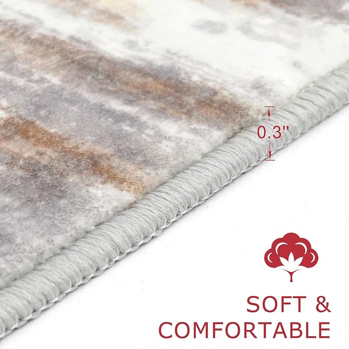 KOZYFLY Modern Abstract Washable Long Runner Rug 2.6x18 Hallway Rug Runner Non-Slip Soft Kitchen Runner Rugs, Multi Grey/Orange 18 Foot Carpet Runners for Stair Entryway Bathroom