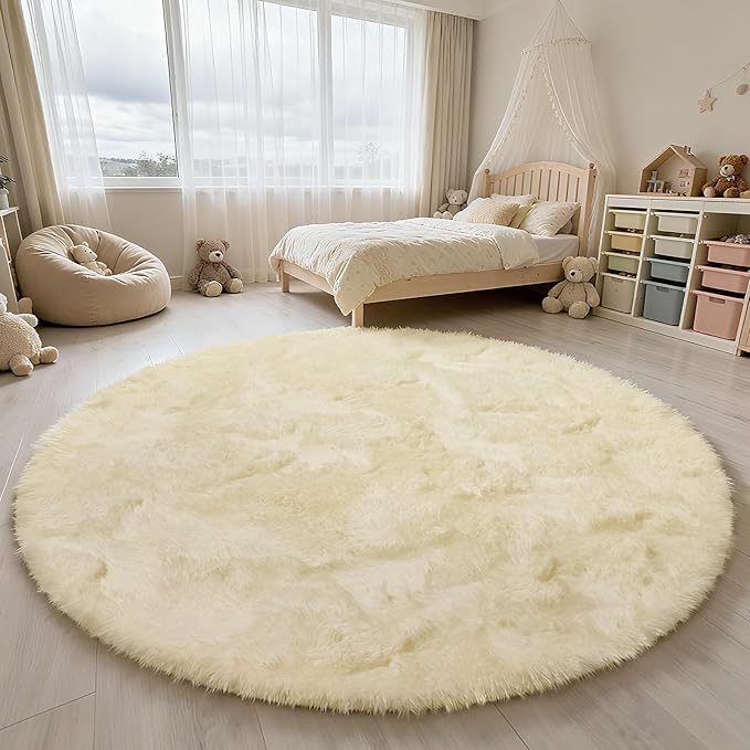 yulidayang Fluffy Round Area Rugs for Bedroom,4'X4'Shag Circle Area Rugs for Girls Room,Non Slip Fuzzy Plush Rug for Kids Room Living Room and Dorm Home Decor Rug