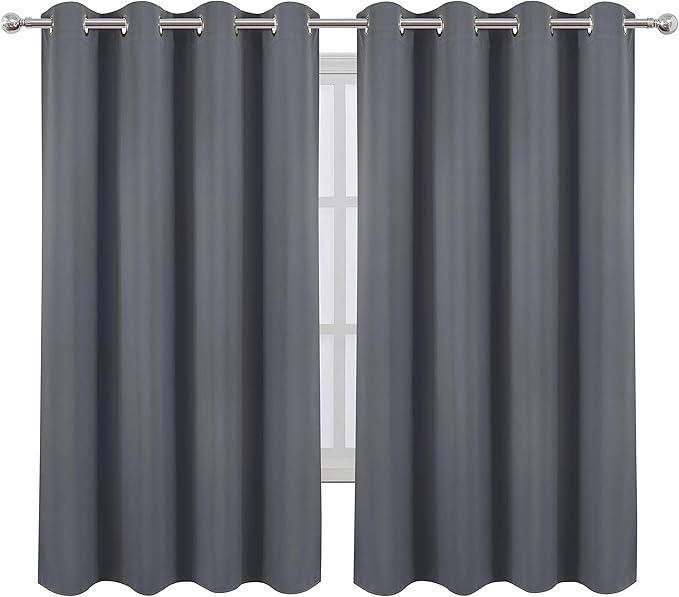 LEMOMO Grey Blackout Curtains 52 x 63 Inch/Gray Curtains Set of 2 Panels/Room Darkening Curtains for Bedroom Thermal Insulated Drape