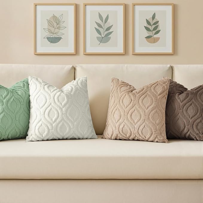 decorUhome Throw Pillow Covers 24x24 Inch Set of 2, Soft Plush Faux Wool Light Khaki Solid Couch Pillow Covers, Accent Euro Sham Farmhouse Neutral Square Pillow Cases for Sofa Bed Living Room