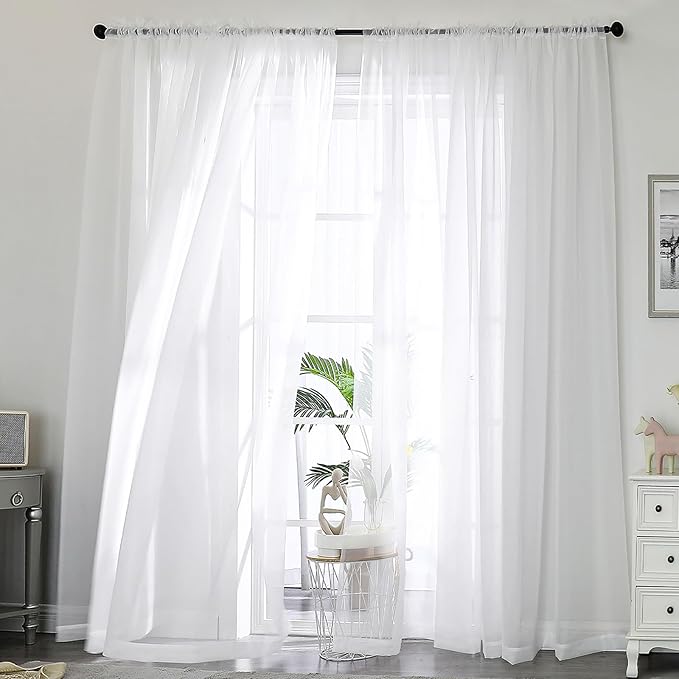OWENIE White Sheer Curtains 120 Inches Long 2 Panels Set, Airy Lightweight Sheer White Curtains for Living Room Bedroom, Farmhouse Voile Filmy Rod Pocket Curtain Drapes, 2 Pcs, Each 59" Wx120 L Inch