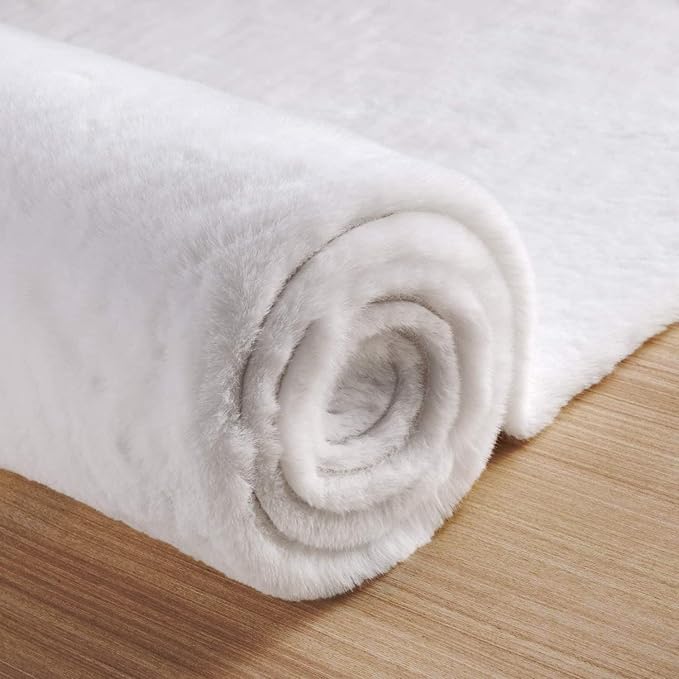 ORINOVA Fuzzy White Machine Washable Runner Faux Rabbit Furry Fur Rugs for Bedroom Plush Runner Rugs for Hallway 2x10 Rectangle Rug Home Décor