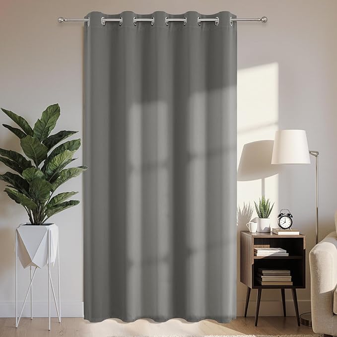 Joydeco Blackout Patio Sliding Door Curtains 108 Inches Long, Grommet Privacy Room Divider Curtains, Extra Wide Thermal Blackout Drapes for Bedroom Living Room (Light Grey, 70Wx108L, 1 Panel)