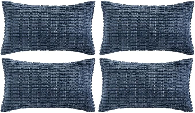 Fancy Homi 4 Packs Dusty Blue Decorative Throw Pillow Covers 14x24 Inch for Living Room Couch Bed Sofa, Rustic Farmhouse Boho Home Decor, Soft Plush Striped Corduroy Square Cushion Case 35x60 cm