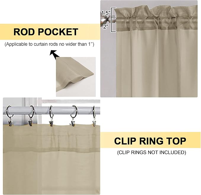 OVZME Taupe Sheer Curtains 63 Inches Long 2 Panels - Soft Light Filtering Window Sheer Panels for Living Room/Bedroom, Top Dual Rod Pocket, 1 Pair, Each 42Wx63L Inches