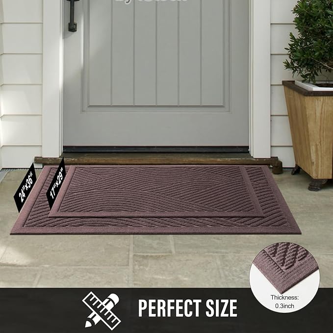 HIYARD Sturdy Front Door Mat, Absorbent Muddy Dirt Resist Welcome Door Mats Outdoor Indoor, Stain and Fade Resistant, Non-Slip Backing Entry Mat Low Profile Doormat for Entryway, 29×17, Coffee