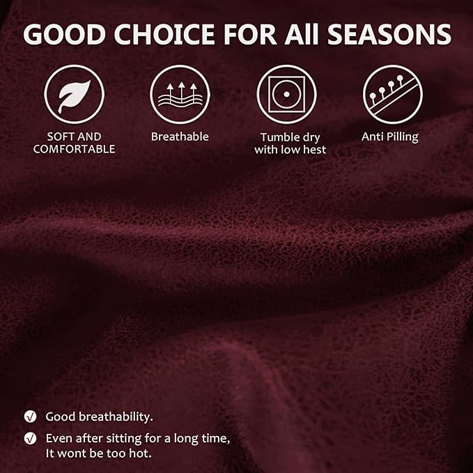 Leather Look Couch Cushion Covers Sofa Seat Slipcovers Sets Couches Furniture Protector for Sectional Armchair Loveseat Pets Kids Stretch Spandex Fabric (1 T-Cushion Armchair, Burgundy)