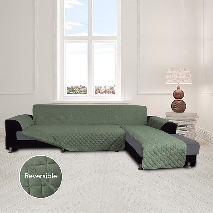Easy-Going Sofa Slipcover L Shape Sofa Cover Sectional Couch Cover Chaise Cover Reversible Sofa Cover Furniture Protector for Pets Kids Dog Cat(Large,Greyish Green/Greyish Green)