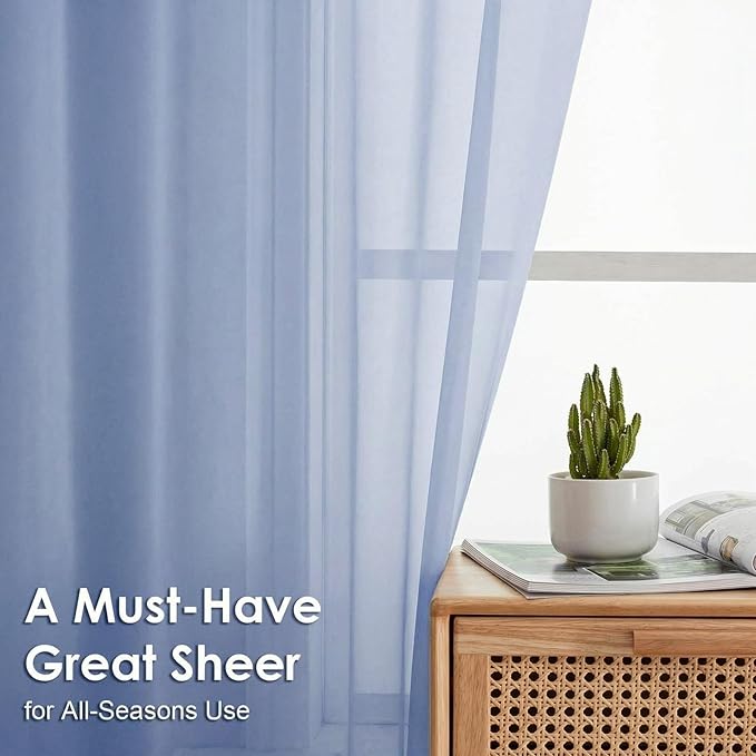 OVZME Sheer Curtains 84 Inches Long 2 Panels Set, Light Filtering Transparent Lightweight Soft Window Treatment Panels for Study Room Living Room Guest Room, Each 42W x 84L Inches, Demin Blue
