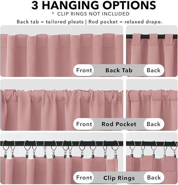 Deconovo Blackout Curtains, Thermal Insulated, W42 x L95 2 Panels, Back Tab, Machine Washable, Room-Darkening Drapes for Bedroom/Living Room Coral Pink