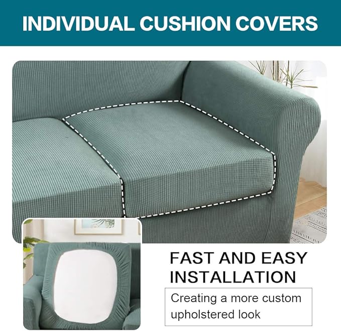 Turquoize 4 Piece Sofa Covers for 3 Cushion Couch Sofa Slipcover Soft Couch Cover for Dogs-Washable Sofa Furniture Covers with 3 Individual Cushion Covers,Jacquard Fabric (3 Cushion Sofa, Dark Cyan)