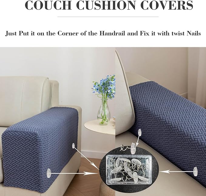 2Pcs Couch Arm Covers, Armrest Cover for Sofa, Sofa Arms Covers Washable Arms with Twist Pins Soft,Skin-Friendly for Pets (Texture Green, Armrest Cover)