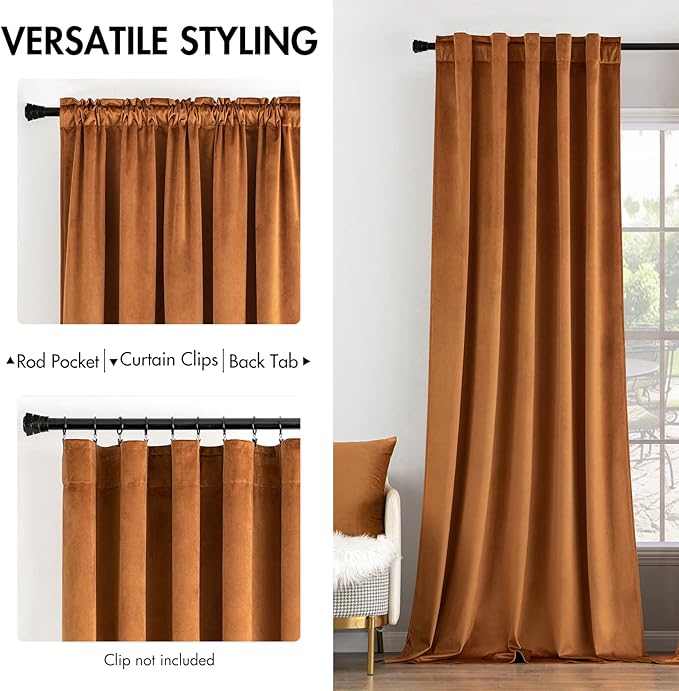 MIULEE Velvet Curtains 90 inches 2 Panels - Luxury Blackout Curtains for Bedroom Living Room Thermal Insulated Super Soft Window Drapes Rod Pocket & Back Tab, Gold Brown, W52 x L90 inch
