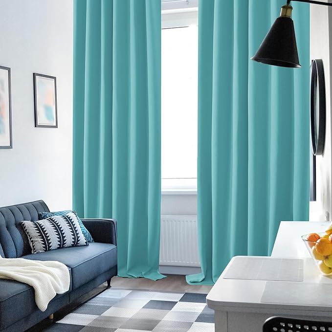 Deconovo Blackout Curtains, Thermal Insulated, W52 x L95 2 Panels, Back Tab, Machine Washable, Room-Darkening Drapes for Bedroom/Living Room Teal