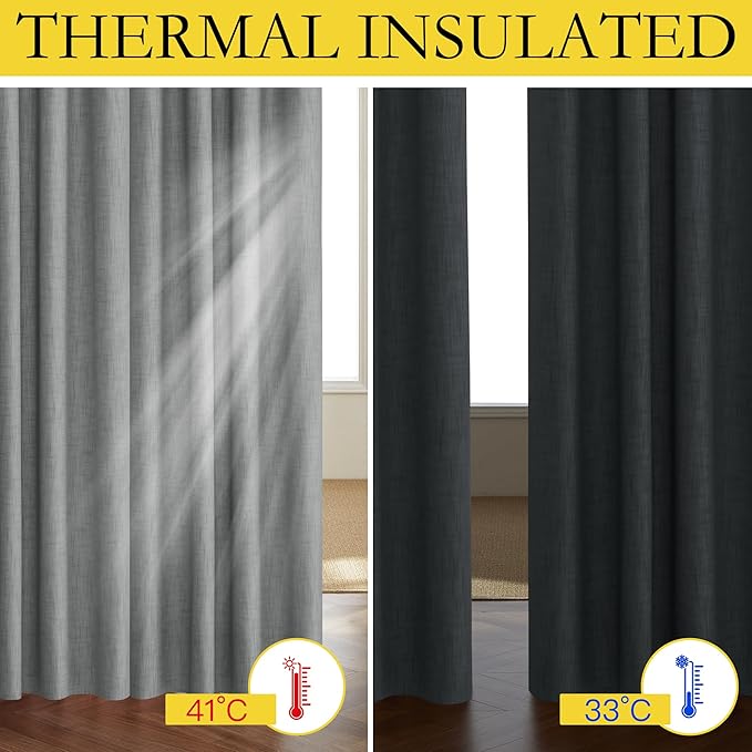 NICETOWN Linen Blackout Curtains for Kitchen, Dove Grey, 2 Panels, 42" Wide x 63" Long, Short Kitchen Burlap Linen 100% Blackout Drape Panels for Night Shift, Great Job for Blocking Light