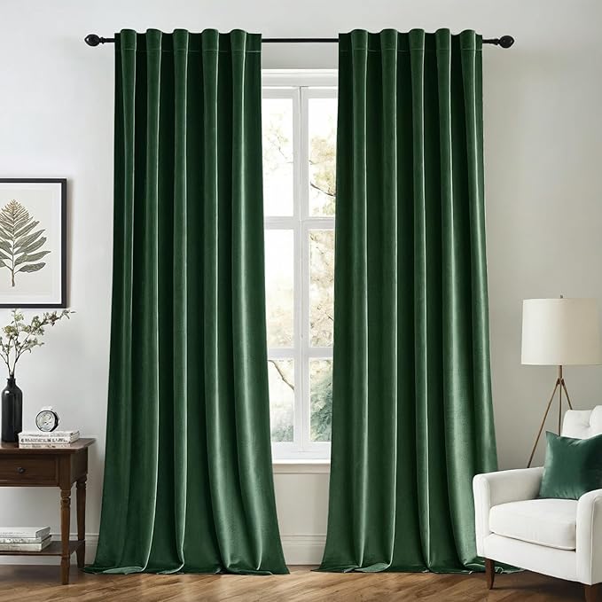 MIULEE Velvet Curtains 96 inches - Luxury Christmas Blackout Curtains for Bedroom Living Room Thermal Insulated Super Soft Window Drapes Rod Pocket & Back Tab, Hunter Green, W52 x L96 inches, 2 Panels
