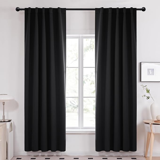 Deconovo Blackout Curtains, Thermal Insulated, W42 x L84 2 Panels, Back Tab, Machine Washable, Room-Darkening Drapes for Bedroom/Living Room Black