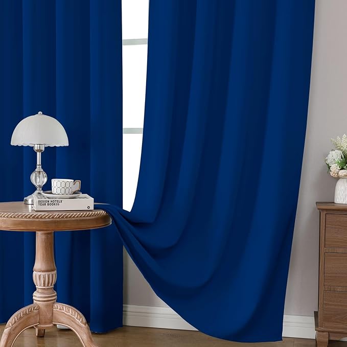 CUCRAF Royal Blue Blackout Curtains 108 inch Length 2 Panels Set, Rod Pocket Room Darkening Drapes for Bedroom Living Room, Insulated Thermal Light Blocking Window Curtain (W52 x L108 Inch)