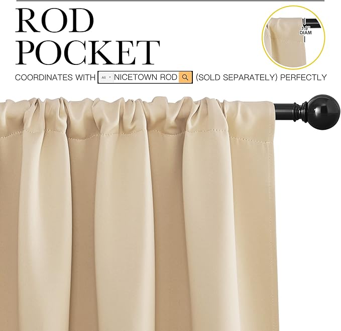 NICETOWN Blackout Room Darkening Curtains - Home Decoration Light & Noise Reducing Thermal Insulated Window Draperies with Rod Pocket Top (Biscotti Beige, Set of 2, 42 inches Wide x 36 inches Long)