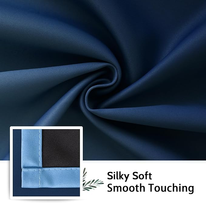 SimpleHome Blue and Greyish White Blackout Curtains for Bedroom 63 Inches Long, Room Darkening Grommet Curtains for Living Room,Thermal Insulated Ombre Drapes,2 Panels, 52x63 inches Length