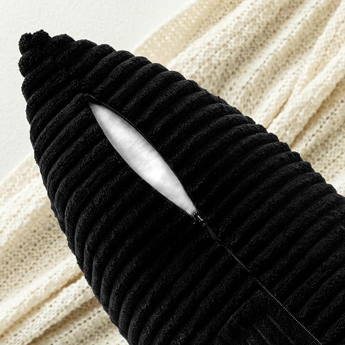 MIULEE Black Decorative Lumbar Throw Pillow Covers 12x24 Inch for Couch Bed Sofa Pack of 2 Boho Farmhouse Throw Pillows Soft Cross Corduroy Patchwork Textured Cushion Cases
