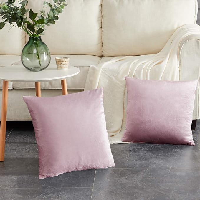 GIGIZAZA Decorative Couch Throw Pillow Cover,Set of 2 20x20 Sweet Lilac Pillow Covers,Square Sofa Velvet Throw Cushions