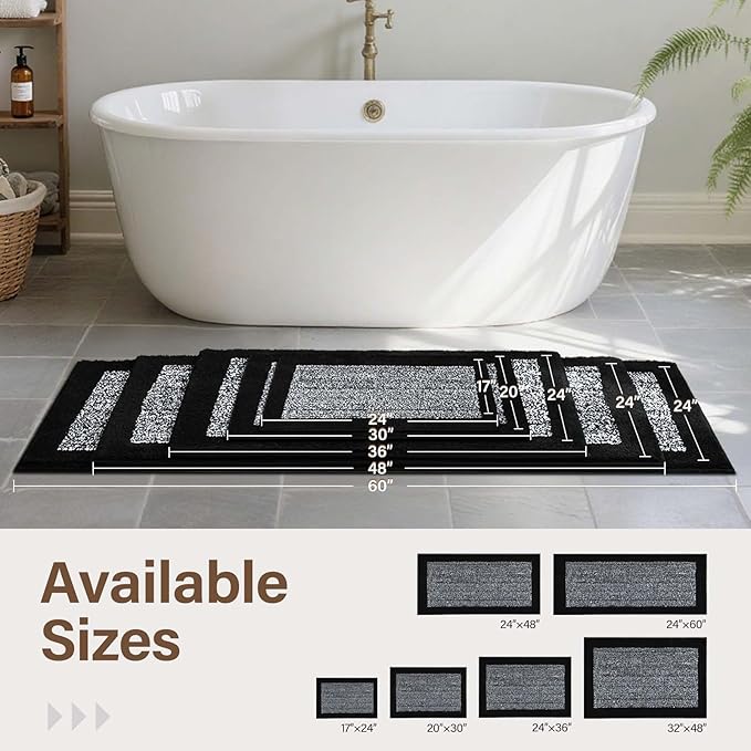 48x32 Large Bathroom Rugs Washable Non Slip, Black Bath Mat for Bathroom Floor Tub, Soft Absorbent Quick Dry Mats for Shower, Bathtub,Home Decor