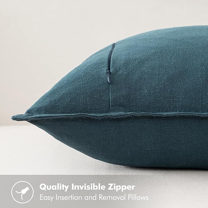 MIULEE Decorative Linen Pillow Covers 20x20 Inch Blue Boho Farmhouse Neutral Couch Throw Pillows for Bed Pack of 2 Accent Coastal Modern Pillowcase Summer Sofa Livingroom Home Decor