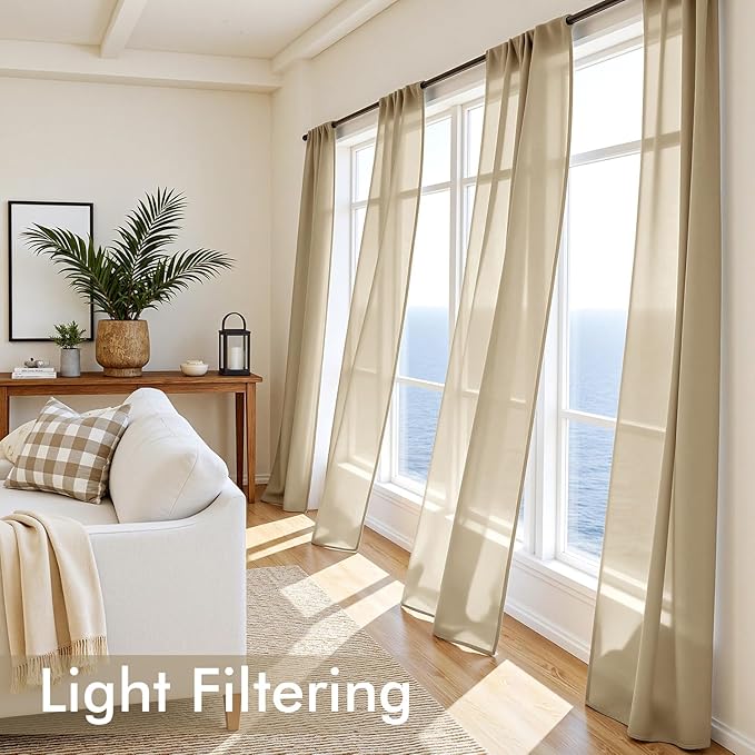 MIULEE Beige Sheer Curtains 72 Inches Long, 4 Panels Set, Rod Pocket Voile Drapes Light Filtering and Semi Transparent, Elegant Window Treatments for Bedroom Living Room,54 x 72 Inches