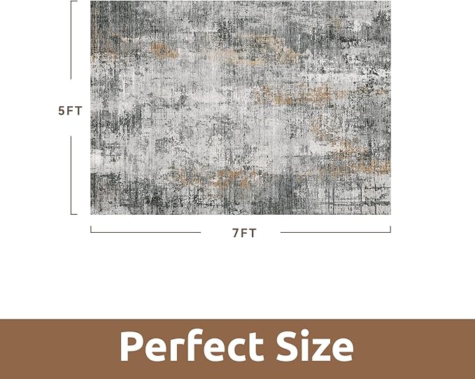 5 x 7 Area Rugs for Living Room, Machine Washable Non Slip Rug Ultra Soft Low Pile Indoor Carpet Modern Abstract Rugs for Bedroom Office Room Dining Room Beside, Grey