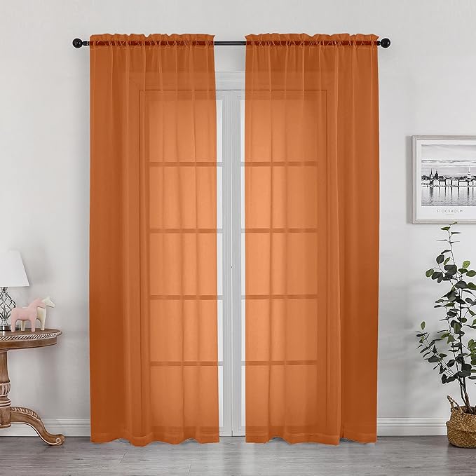 OWENIE Sheer Orange Curtains, Sheer Curtains 78 inch Length 2 Panels Set, Rod Pocket Voile Fimly Sheer Drapes for Living Room/Bedroom, 2pcs, Each 42" W x 78" L