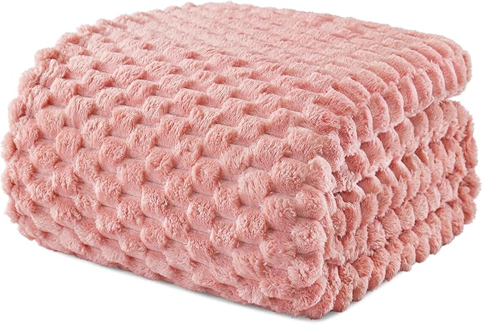 Exclusivo Mezcla Fleece Twin Blanket for Bed, Extra Large Fuzzy Dusty Pink Bed Blankets, Soft Cozy Plush Sofa Throws for All Seasons, 90x66 Inches