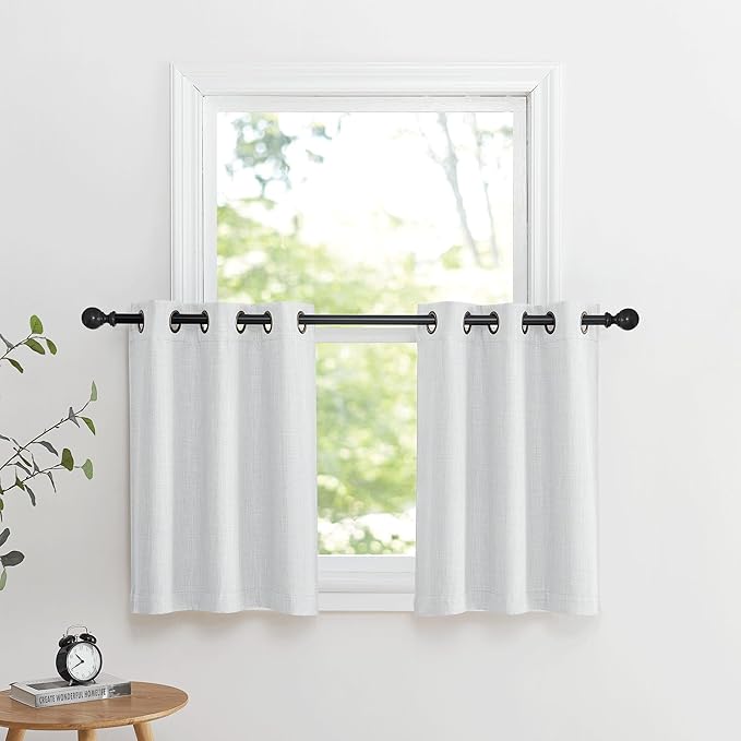 NICETOWN Farmhouse Blackout Small Curtains - Thermal Insulated Grommet Curtain Valances Room Darkening for Kitchen Window Treatments Home Decor, 34" Wide x 30" Long, 1 Pair, Greyish White