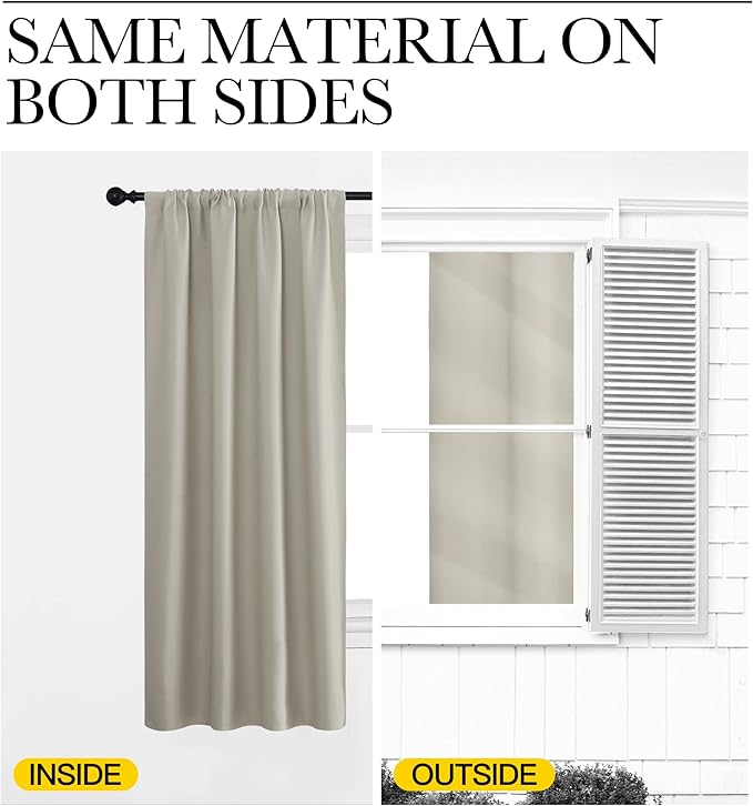NICETOWN Blackout Curtains for Living Curtains, Room Darkening Window Curtain Panels, Easy-Care Solid Thermal Insulated Draperies/Drapes for Daughter Room (Natural, 2 Panels, 52 by 95)