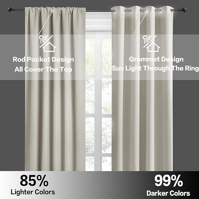 RYB HOME Curtains for Bedroom Living Room 72 inches Long, Thermal Insulated Privacy Rod Pocket Drapes for Nursery Office Home Theater, Width 42 by Length 72, Natural, 2 Panels