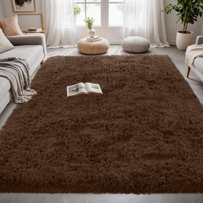 5x7 Area Rugs for Living Room Rug: Soft Fluffy Shag Brown Rugs for Bedroom, Non-Slip Large Fuzzy Plush Rug Indoor Floor Carpet for Nursery Kids Boys Girls Room, Dorms, Playroom, Modern Home Decor