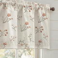Kitchen Valances for Windows, Floral Embroidered Spring Linen Blend Farmhouse Cottage Vintage Light Filtering Valance Rod Pocket Window Treatment, 52 x 18 Inch, 1 Panel