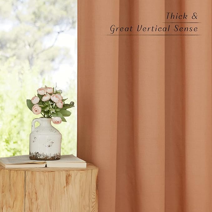 NICETOWN Rustic Linen 144 inch Long Curtains for Living Room, Grommet Privacy Added Thick Linen Weave with Light Filter Window Curtains & Drapes for Bedroom, Burnt Orange, W55 x L144, 2 Panels