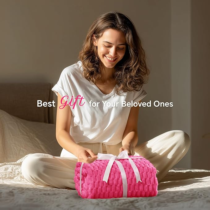 BEDELITE Fleece Twin Blankets for Couch & Bed - 3D Jacquard Decorative Hot Pink Blanket, Super Soft and Cozy Warm Fuzzy Blanket All Seasons Suitable, 60x80Inches