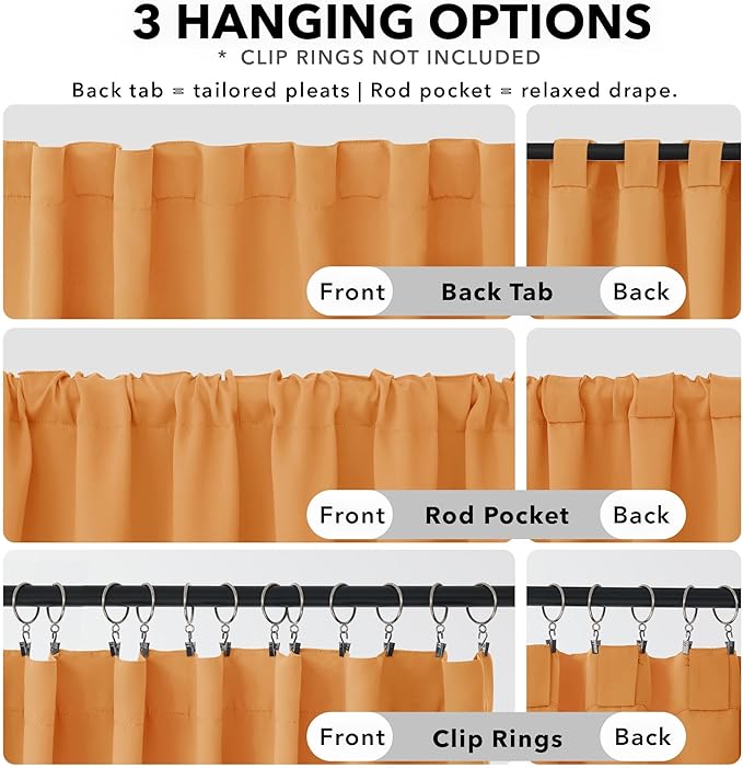 Deconovo Rod Pocket and Back Tab Blackout Curtains for Bedroomn - 42x54 Inch, Orange Flame, 2 Panels, Thermal Insulated Room Darkening Curtains