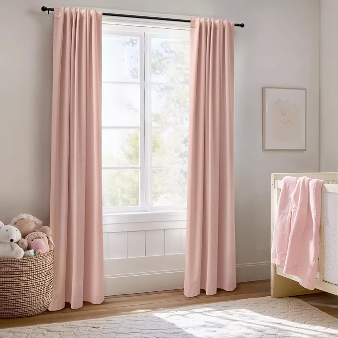 100% Blackout Shield Linen Blackout Curtains for Bedroom 102 Inches Long, Back Tab/Rod Pocket Living Room Drapes, Thermal Insulated Blackout Curtains 2 Panels Set, 50" W x 102" L, Blush Pink