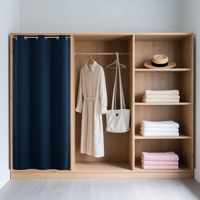 Joydeco Blackout Door Curtain for Doorway Privacy 90 Inches Long, Grommet Closet Curtain for Open Closet, Room Divider for Bedroom Living Room (Navy Blue, 52Wx90L, 1 Panel)